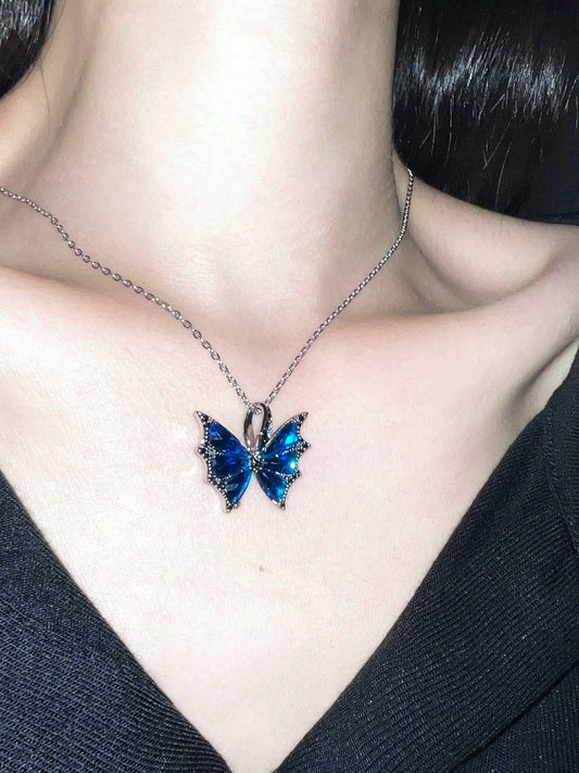 "Holographic Butterfly" Blue Necklace
