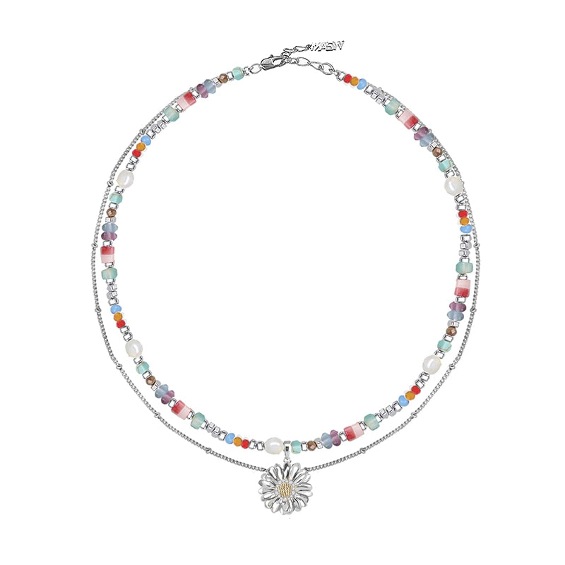 Colorful Beaded Daisy Necklace