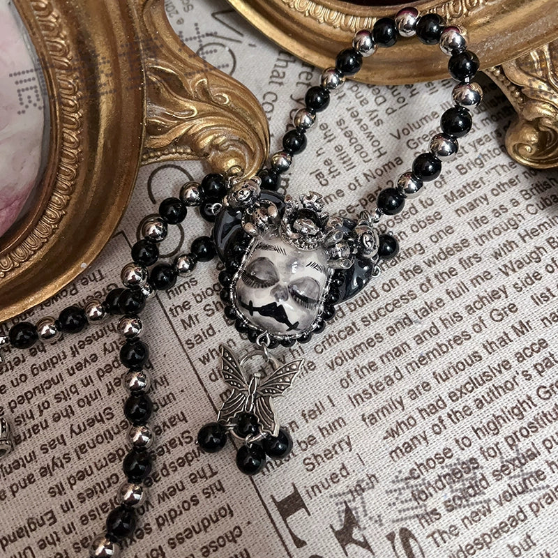 Necklaces-Ersan Tongsheng Original Handmade Doll Pendant Beaded Clavicle Chain Necklace Dark Subculture Black