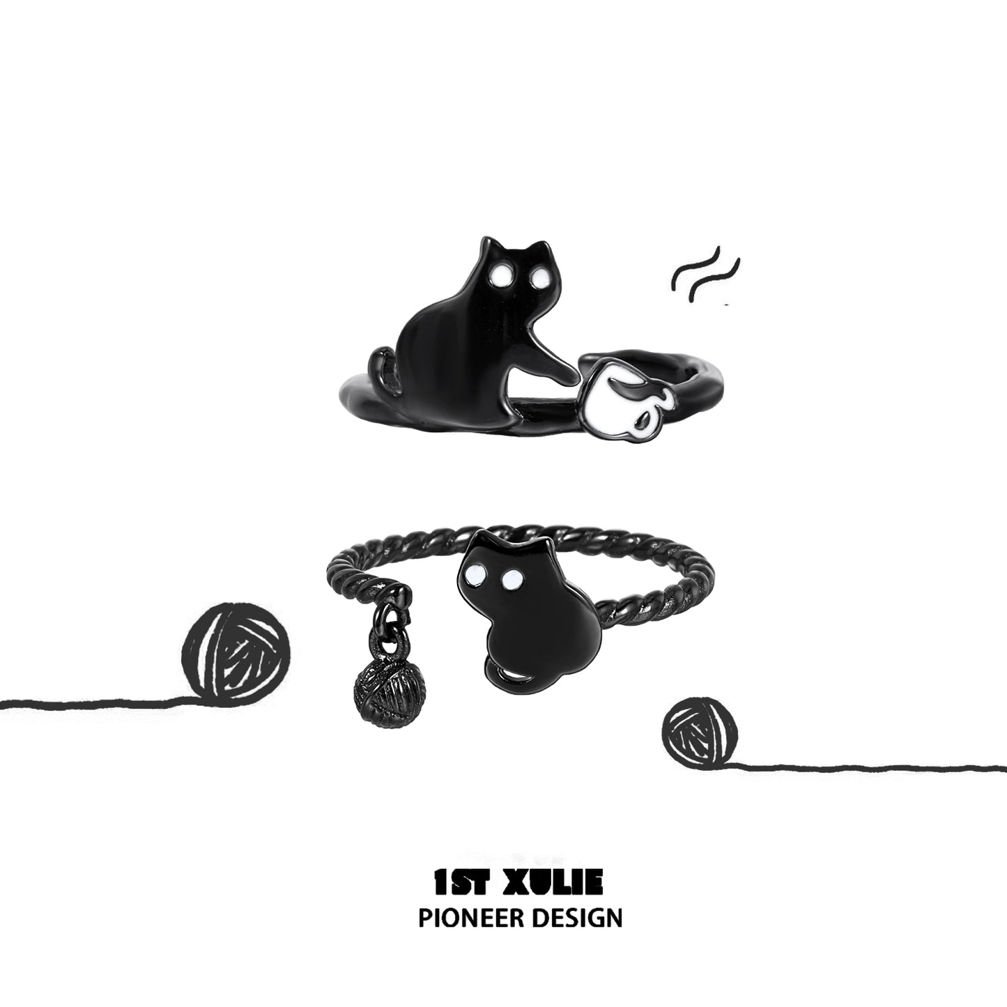 Y2K Playful Black Cat Toy Ring
