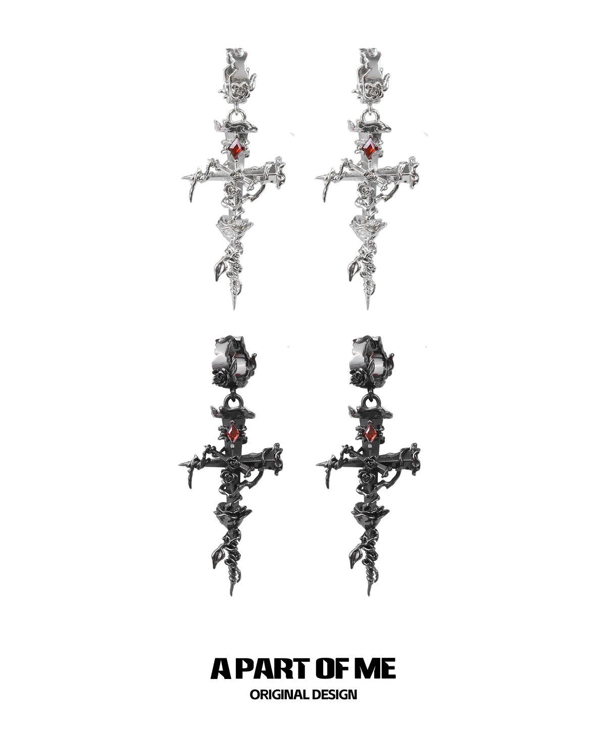 Thorned Rose Cross Earrings