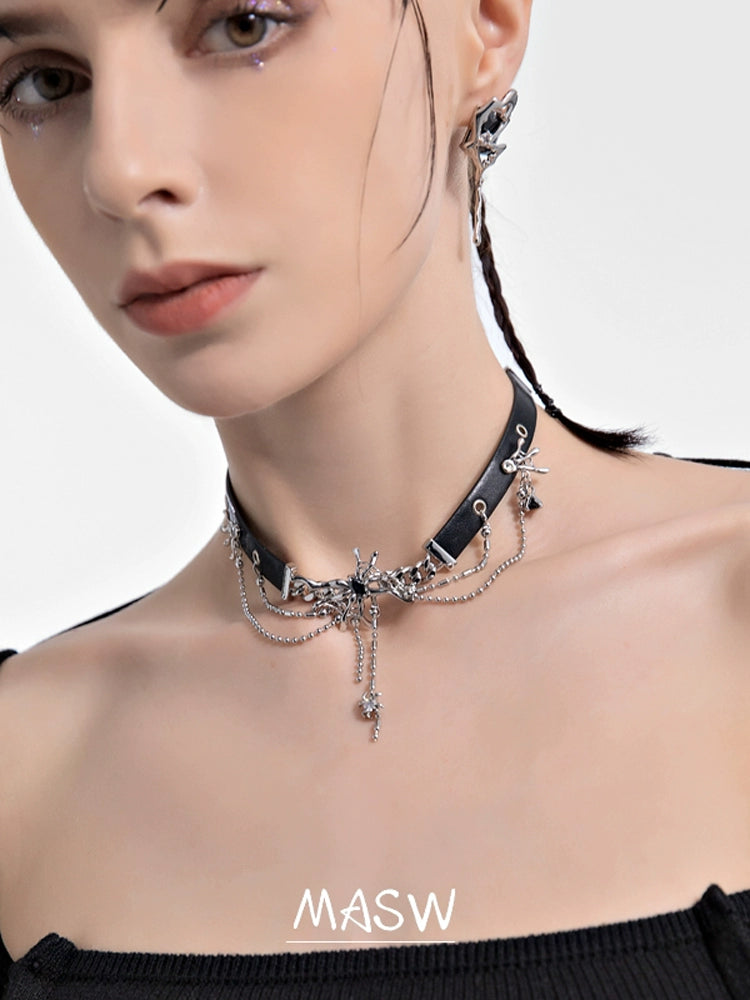 Hip Hop Spider Leather Choker