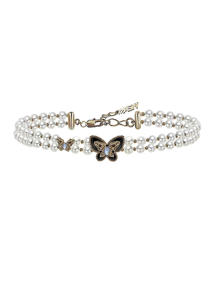 Retro Pearl Butterfly Choker