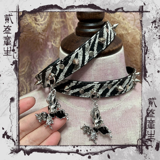 Choker-Two Three Tongsheng Original Butterfly Neck Chain Cold Sense Punk Dark Niche Hottie Premium Sense Choker Collarbone Chain