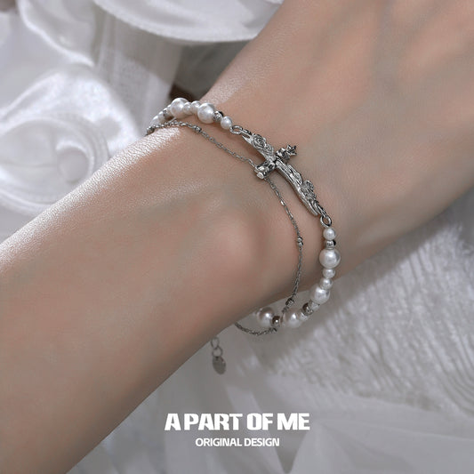 Rose Cross Pearl Bracelet