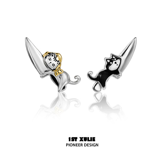 Cute Kitchen Cat Puppy Stud Earrings
