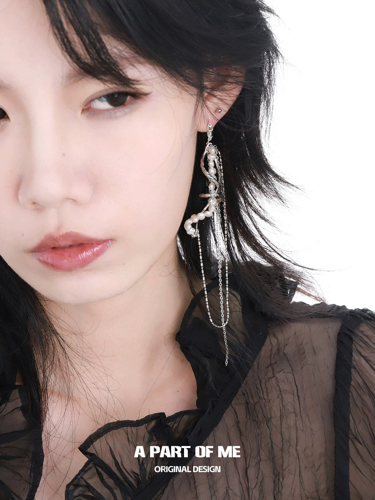 Pearl Fringe Asymmetric Earrings