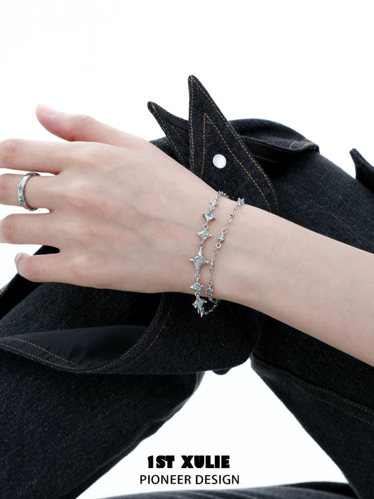 Exquisite Double-Layer Starfish Silver Bracelet