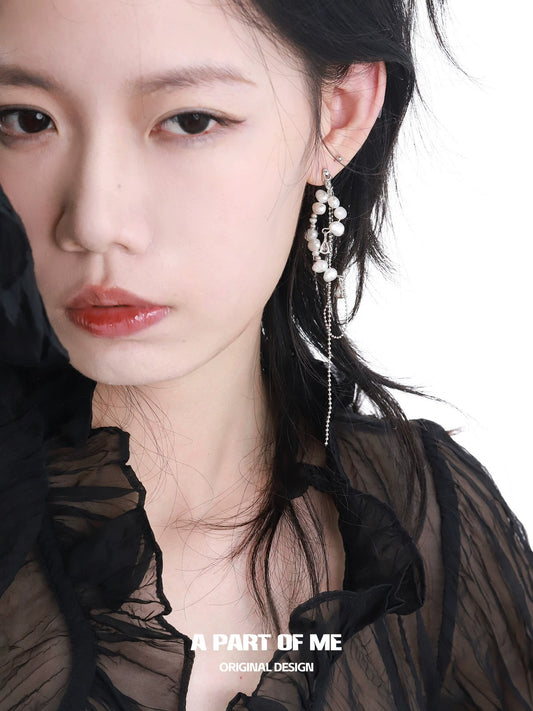 Pearl Fringe Asymmetric Earrings