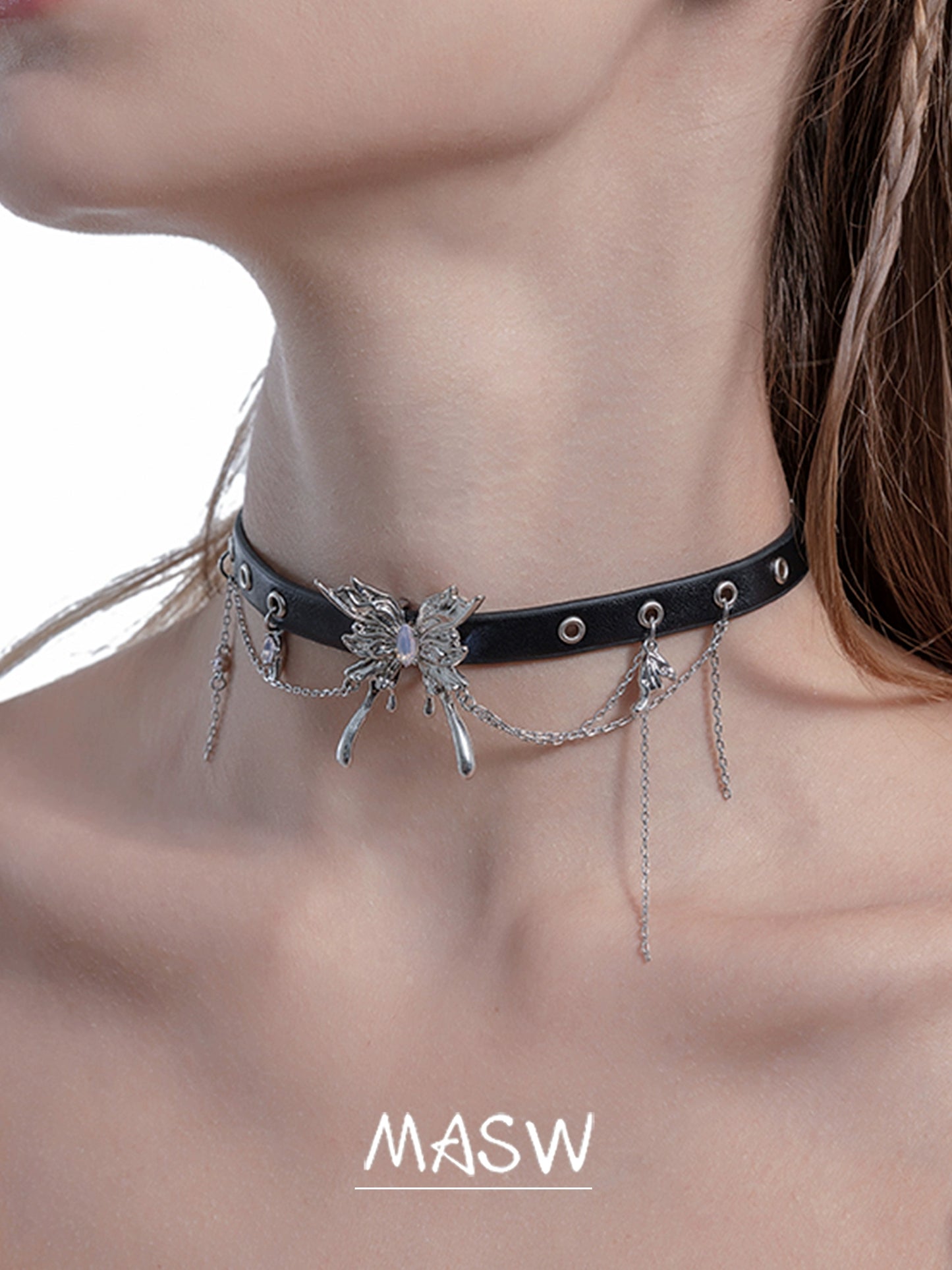 Edgy Butterfly Leather Choker