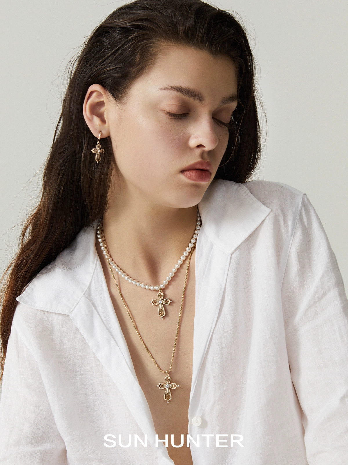 "Lace Shimmer" Cross Necklace