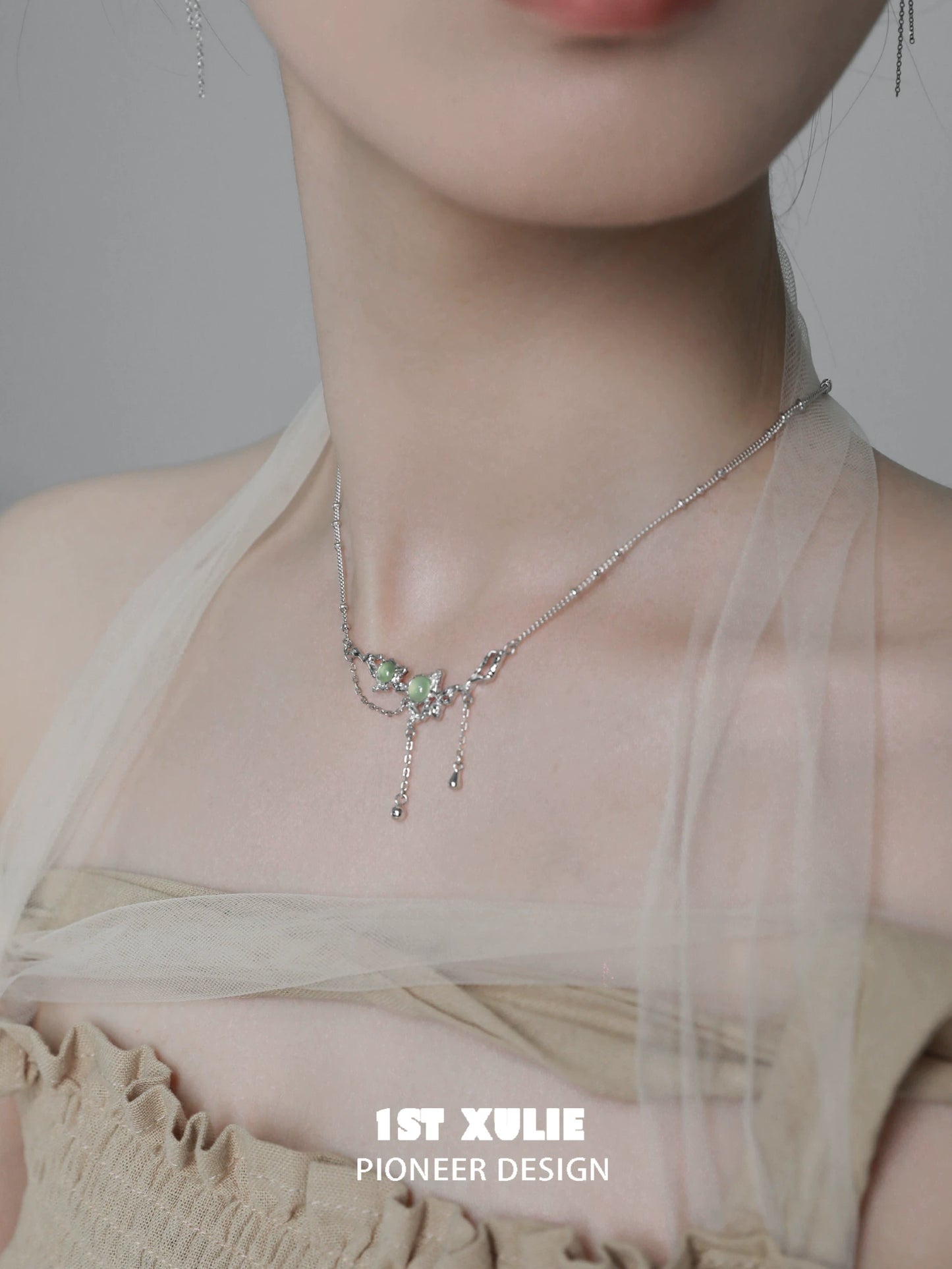 Summer Green Gem Silver Necklace