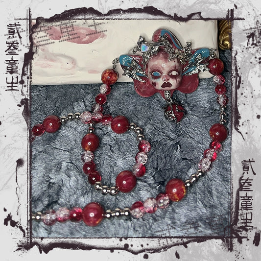 Gothic Evil Bloody Doll Beaded Necklace
