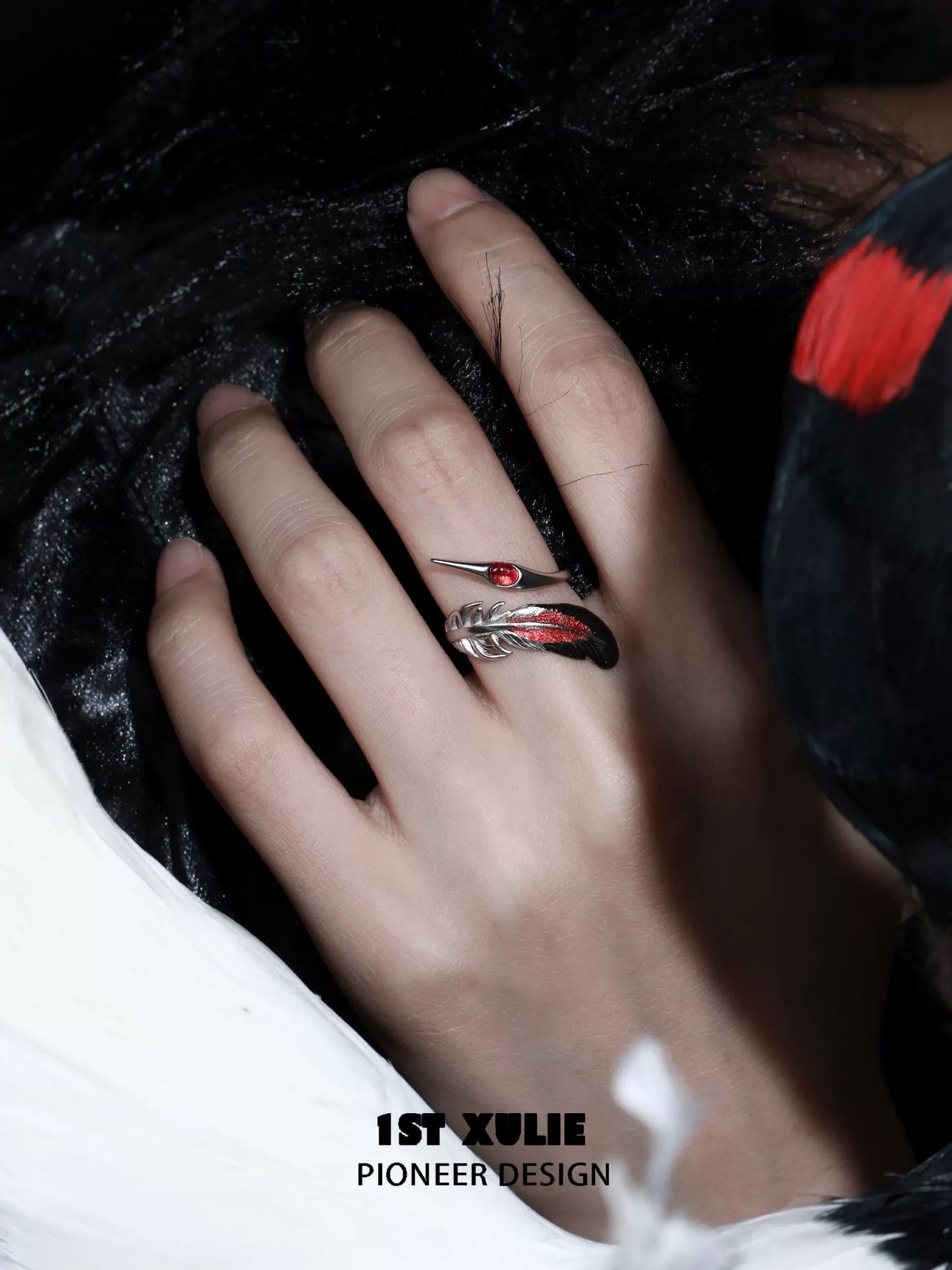 Gothic Blood Crane Silver Ring