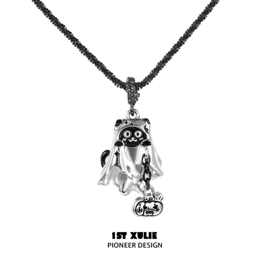 Dark Ghost Black Cat Necklace