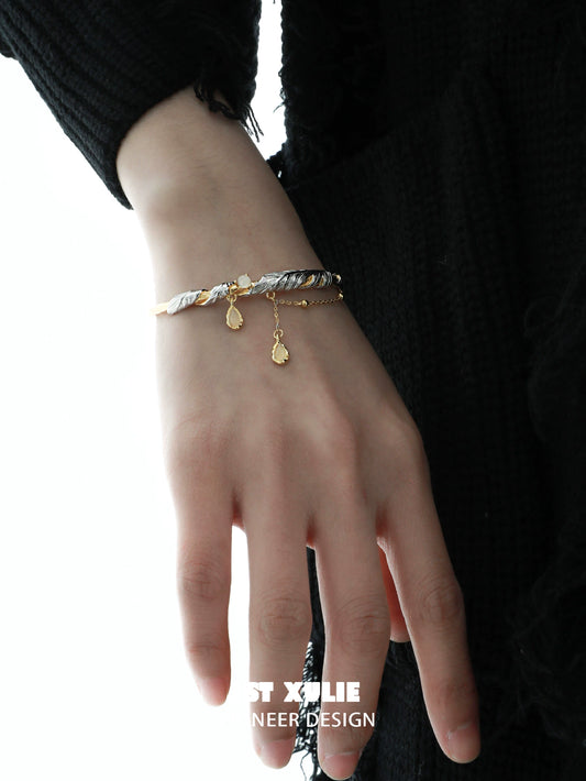 Black & Gold Feather Couple Bracelet