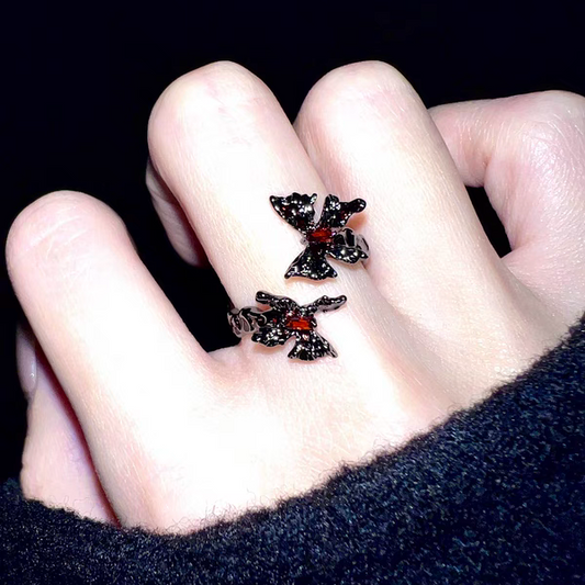 "Twin Butterfly" Red Zircon Ring