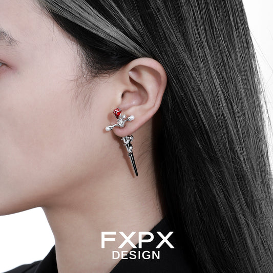 Gothic Mystic Rose Cross Earrings