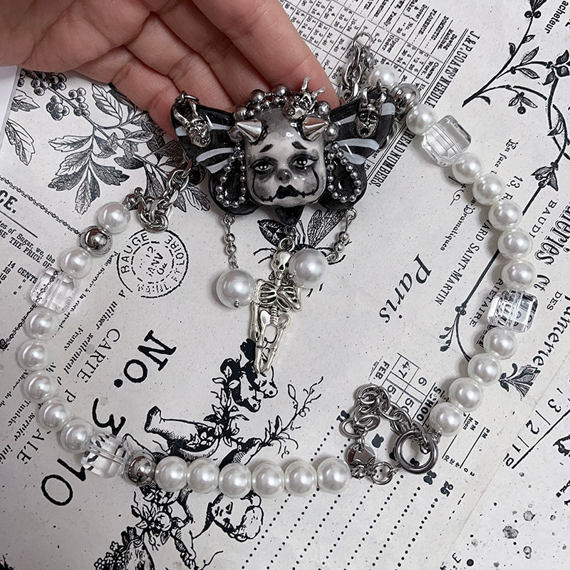 Gothic Dark Haunted Skull Doll Necklace