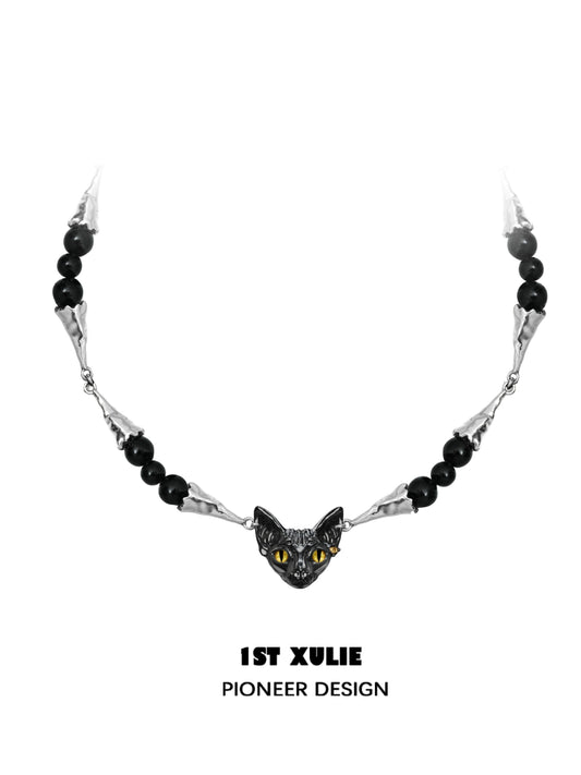 Mystic Black Cat Collarbone Necklace