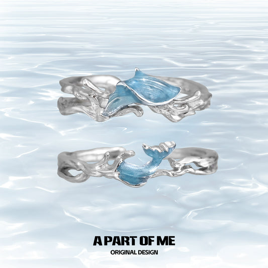 Blue Fishtail Couple Rings
