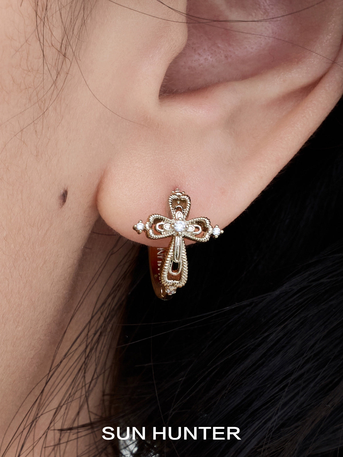 Elegant Lace Shimmer Cross Earrings
