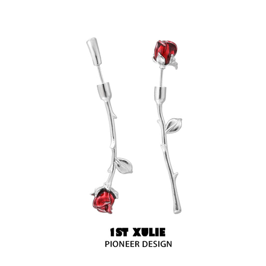 Y2K Rose Bloom Silver Earrings