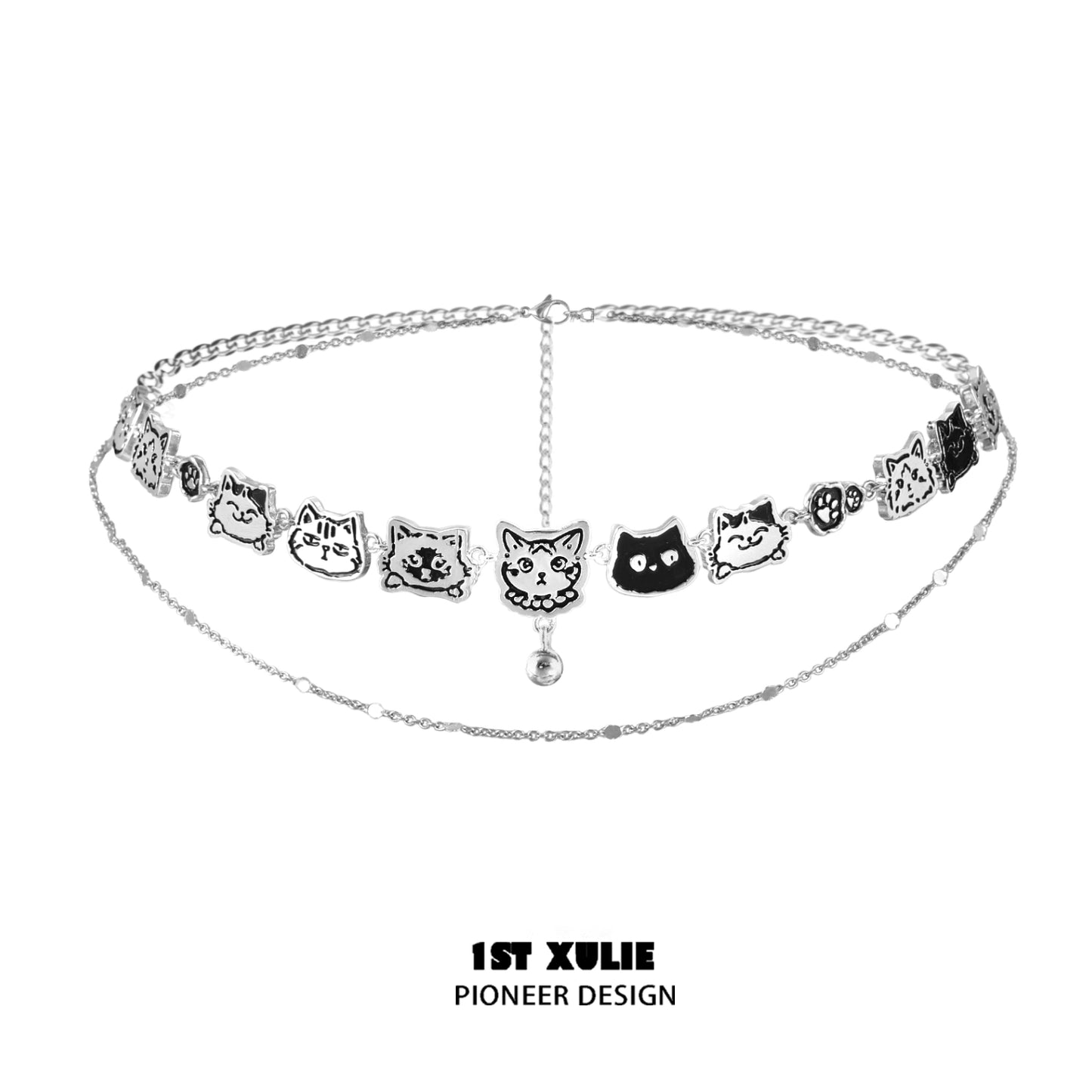 Necklaces-1STXULIE Graffiti Cat Double Necklace Original Niche Design Advanced Sweet Cool Clavicle Chain 2025 New
