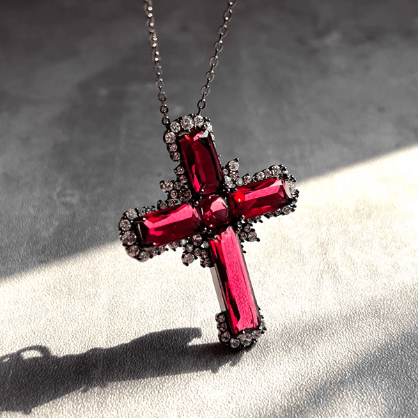 "Blood Cherry" Cross Necklace