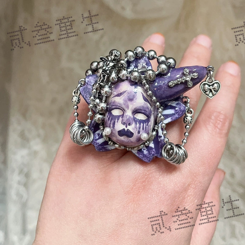 Rings-Ersan Tongsheng Black Sweet Cool Doll Ring Mine Spice Girl Subculture Dark Gothic Niche Design Trend