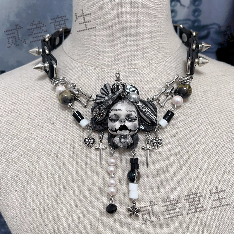 Choker-two three children's necklace niche original doll design dark goth punk exquisite heavy industry choker collarbone chain