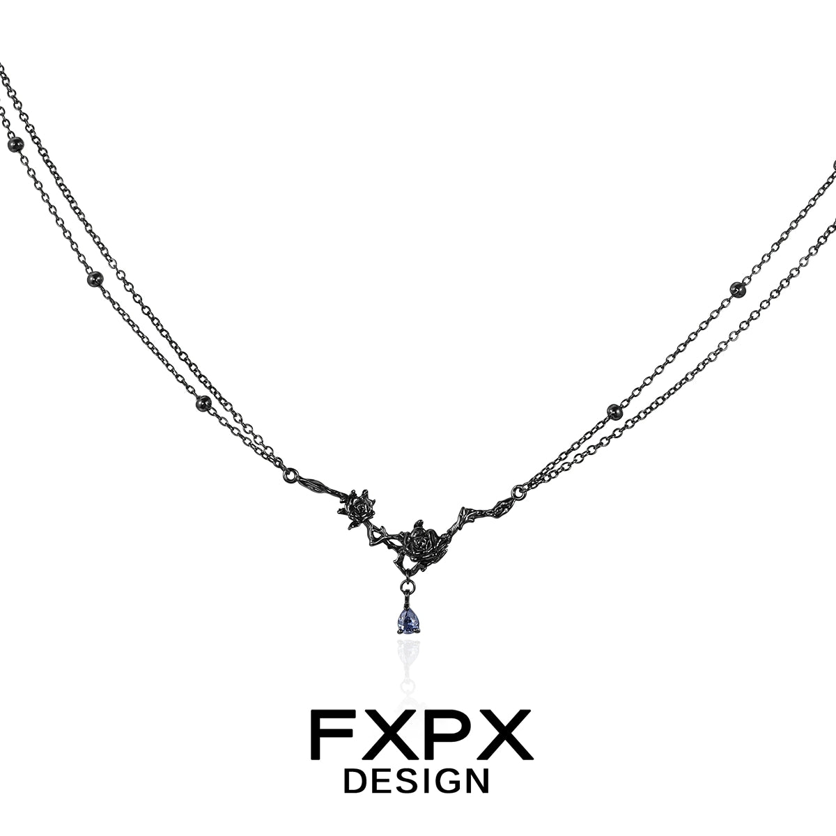 Tanzanian Blue Black Rose Necklace