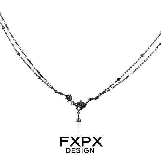 Tanzanian Blue Black Rose Necklace