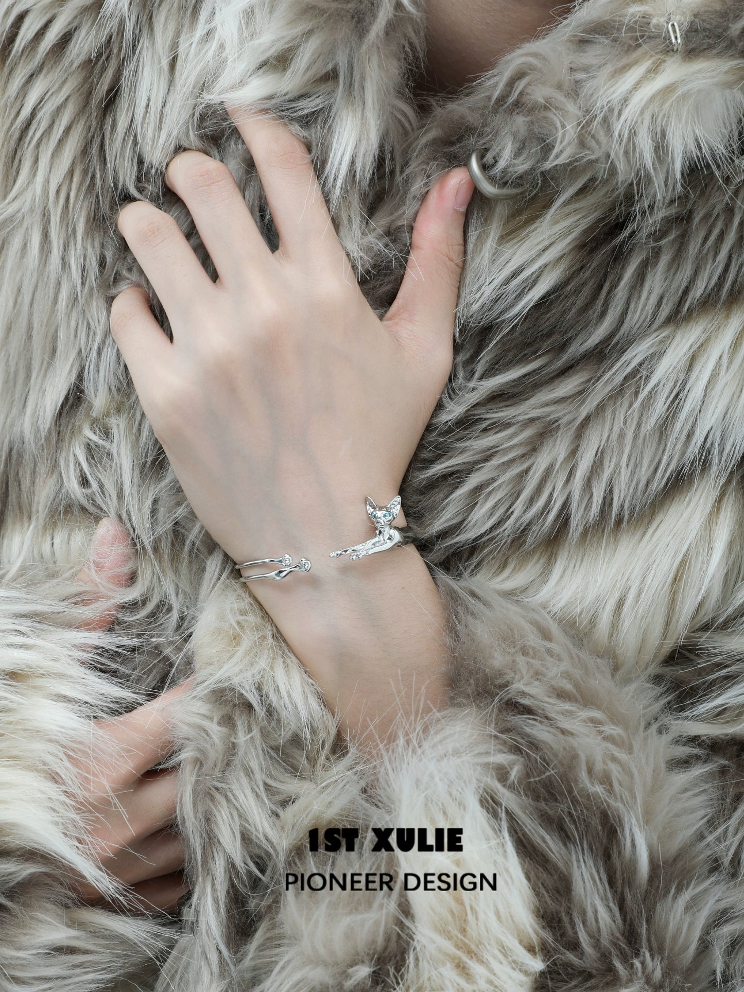 Peep Cat World Y2K Silver Bracelet