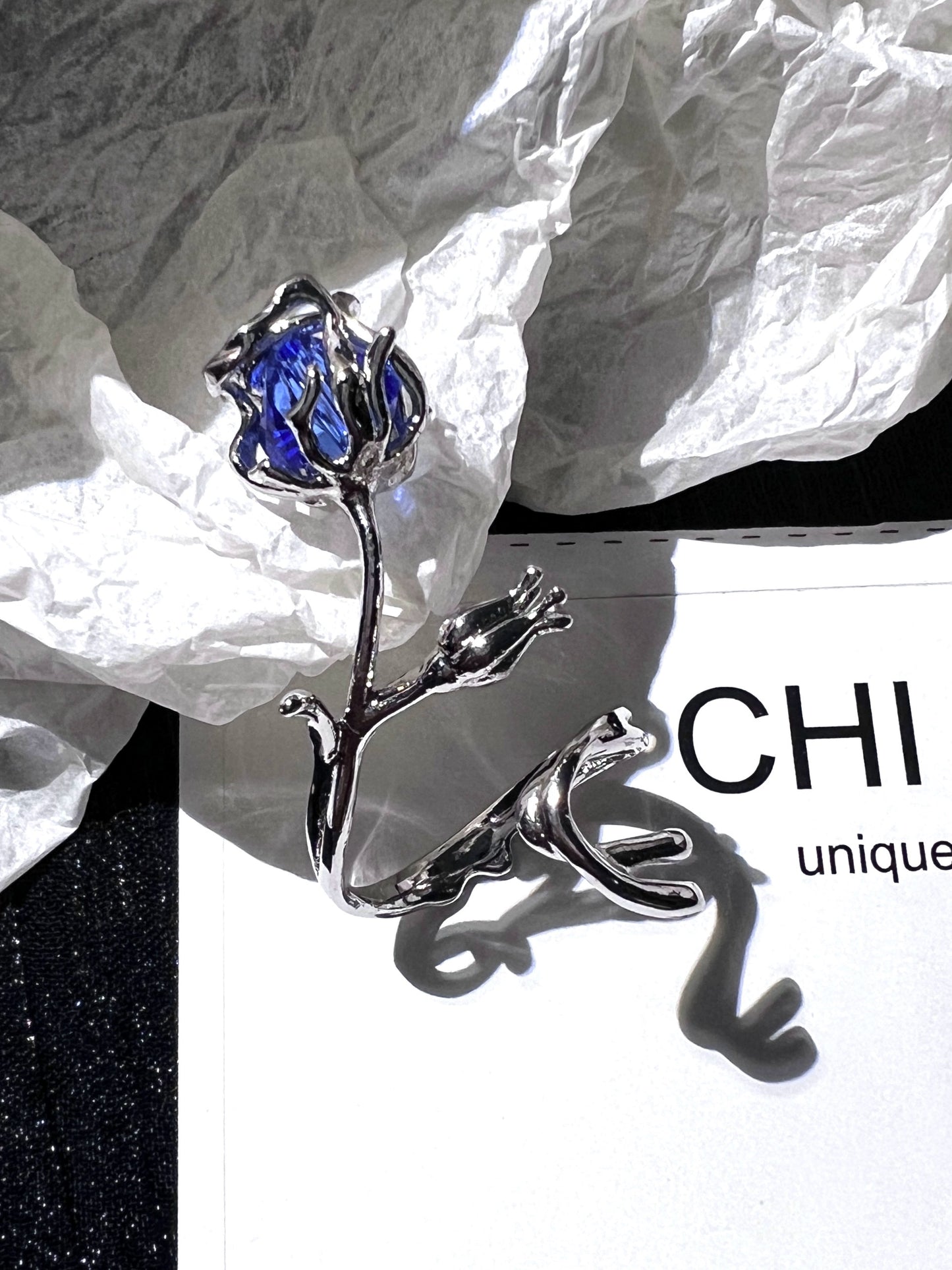 "Miracle Blue Rose" Vine Ring