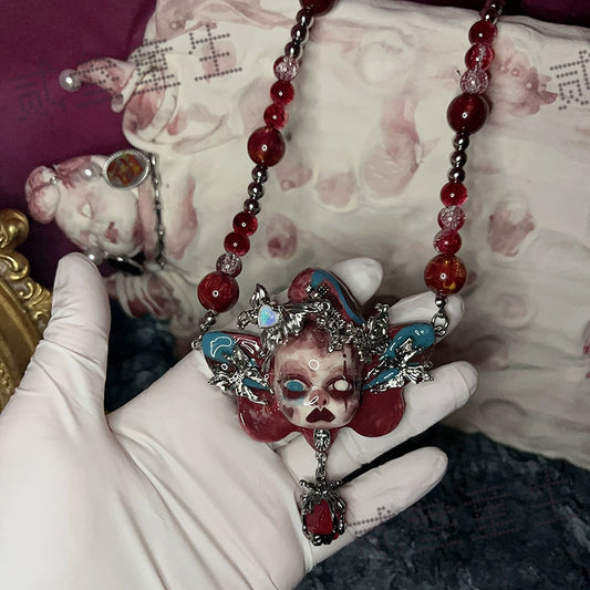 Gothic Evil Bloody Doll Beaded Necklace