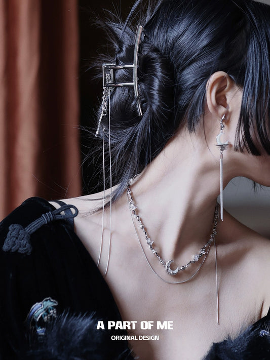 Frosted Moon Fringe Earrings