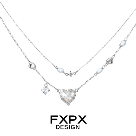 Love Shell Double-Layer Silver Necklace