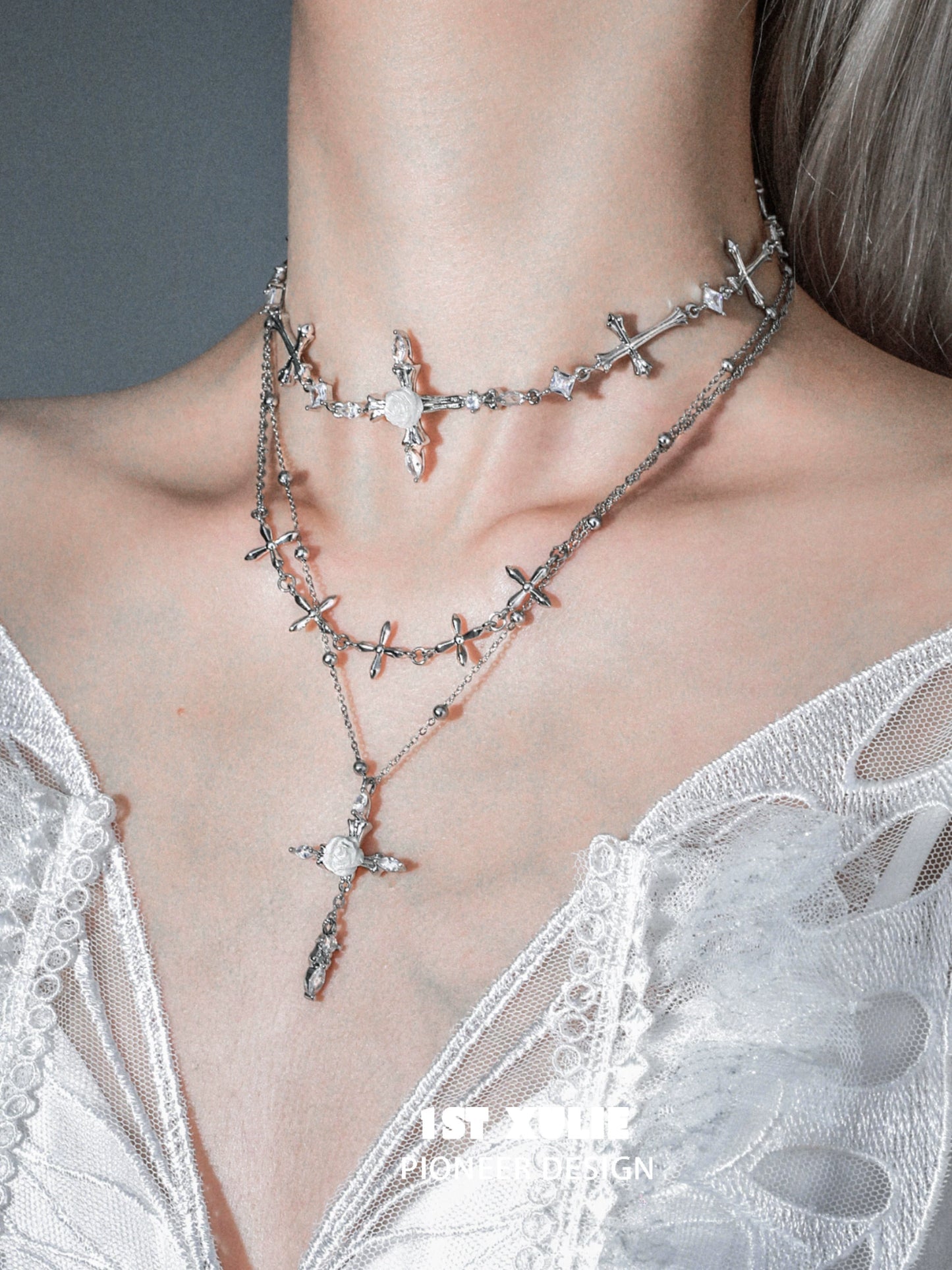 Faithful Rose Cross Silver Necklace