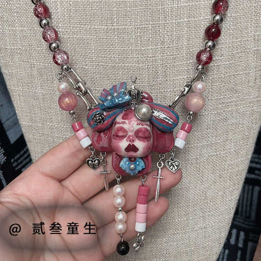Necklaces-Ersan Tongsheng Original Handmade Cross Necklace Female Niche Gothic Design Sweet Cool Y2K Wind Pendant Cute Spice Girl