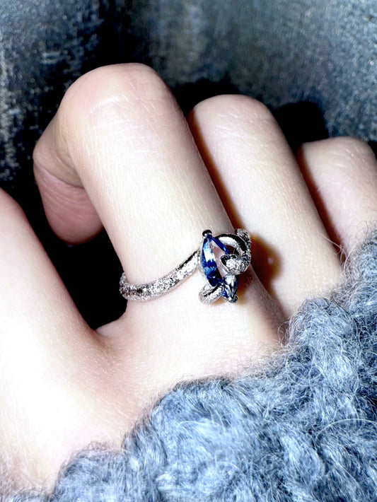 "Snow Snake" Blue Zircon Ring