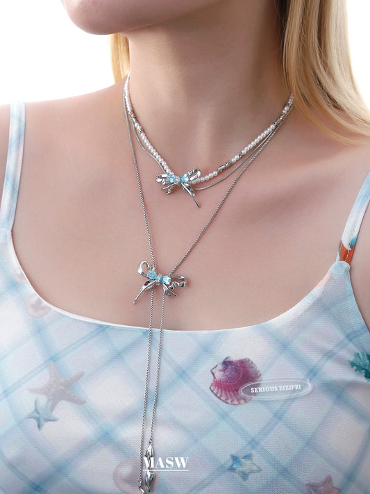 Blue Butterfly Pearl Necklace