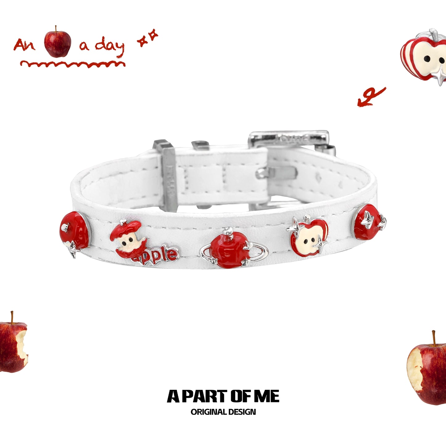 Apple Planet White Leather Bracelet