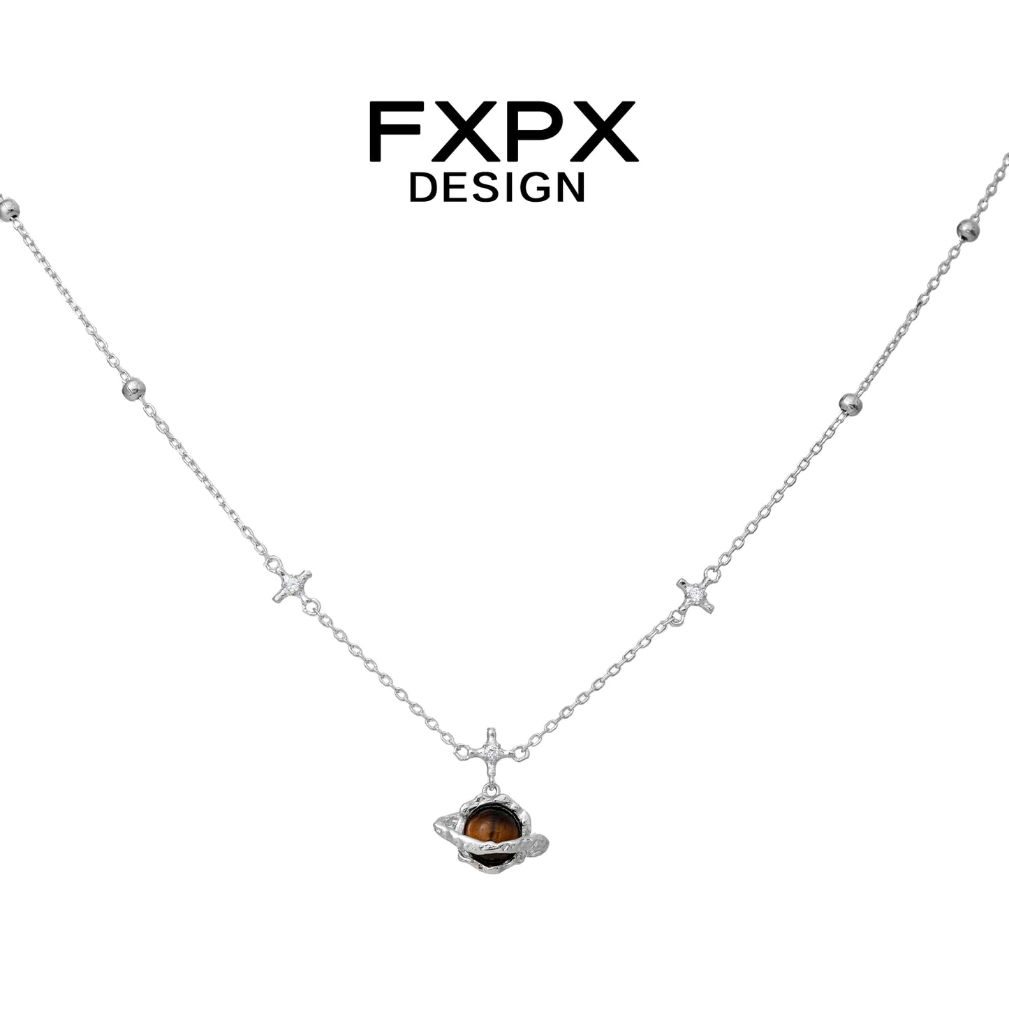 Saturn Tiger's Eye Silver Necklace