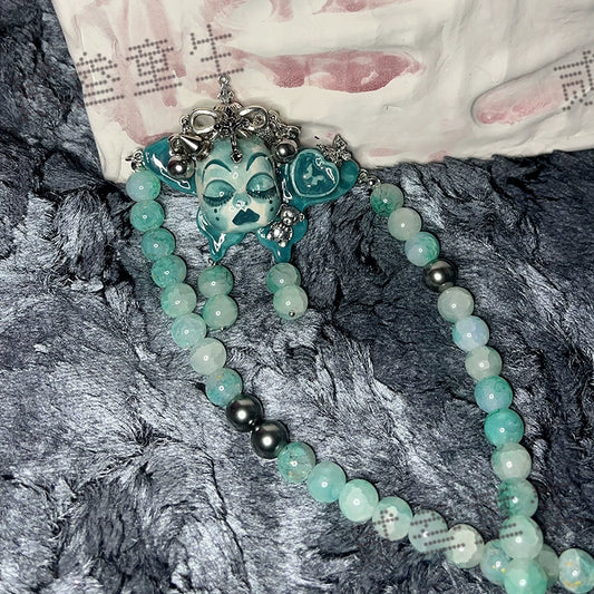 Gothic Cursed Doll Green Beaded Choker