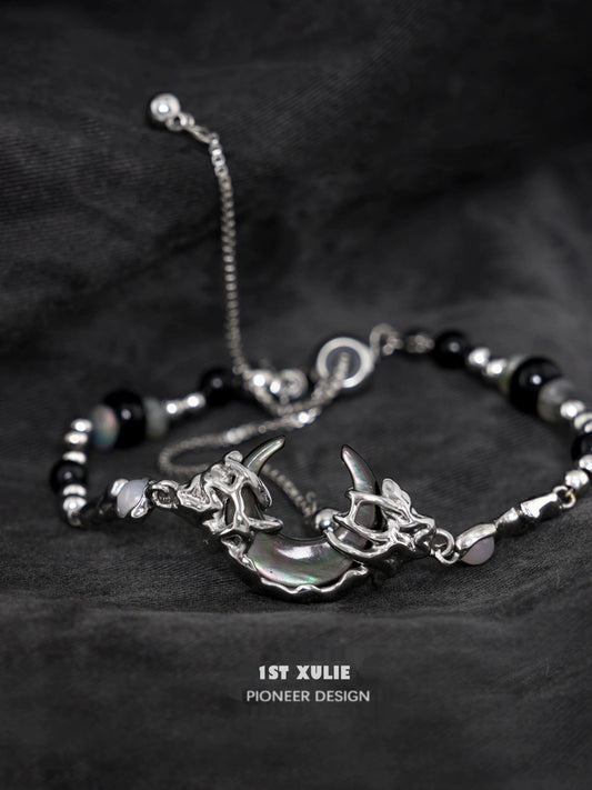 Dark Moon Agate Beaded Bracelet