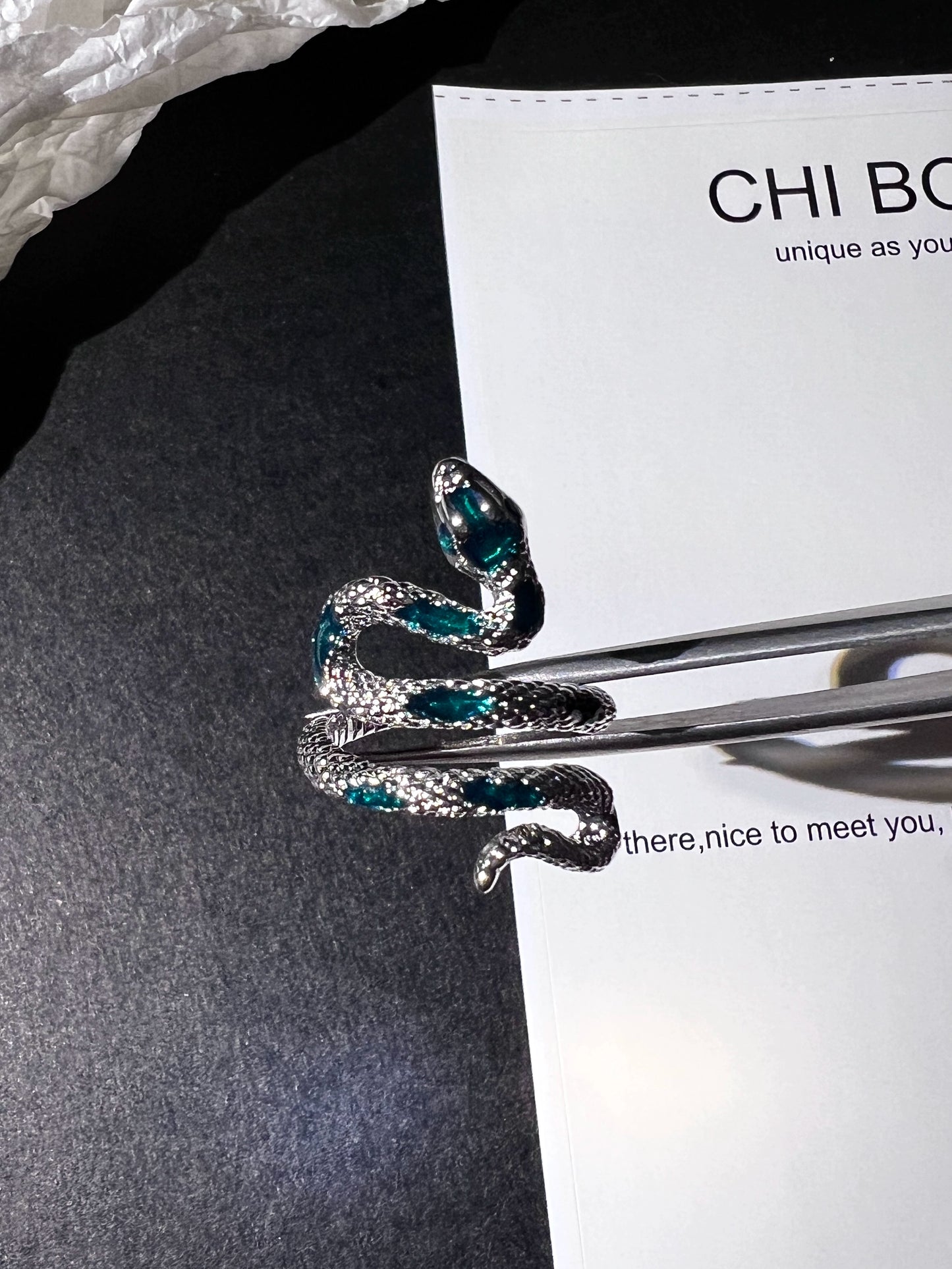 "Green Stripes Snake" Wrap Ring