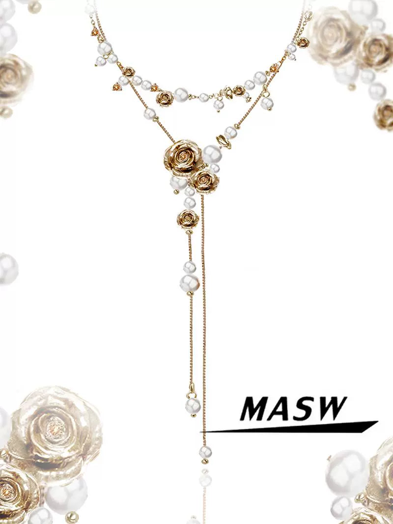Vintage Rose Pearl Necklace