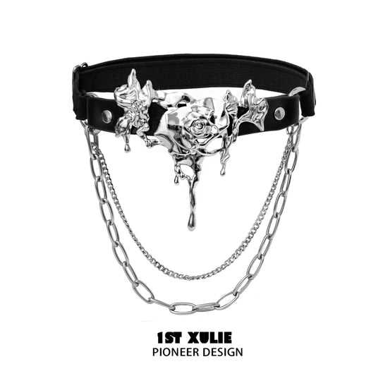 Gothic Y2K Dark Cyber Rose Thigh Chain