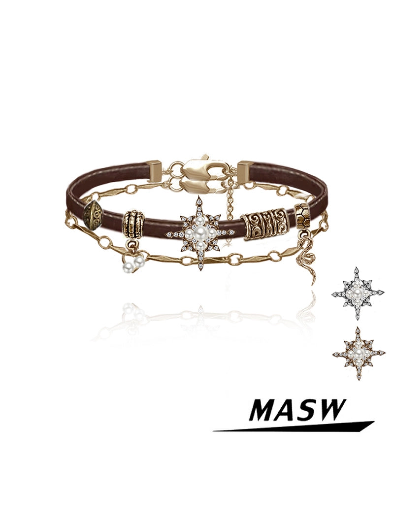 Star Glow Zircon Leather Bracelet